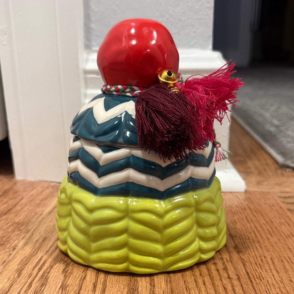 Anthropologie Winter Hat Ceramic Decorative Jar